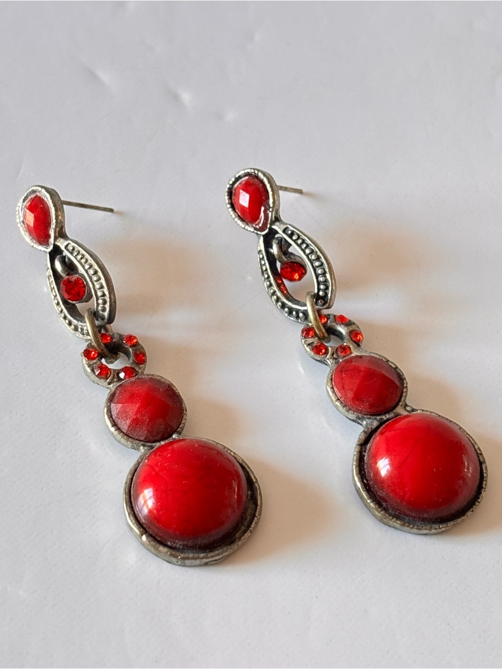 Vintage red coral long dangling earrings